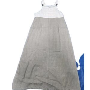 Vintage Studio Ease Women Size 8 Beige& Cream 100%Linen Maxi Dress